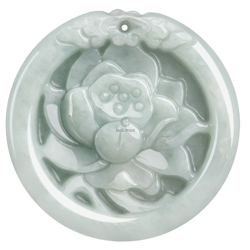 Natural Jade Lotus Flower Carved Necklace Pendant - Image 11