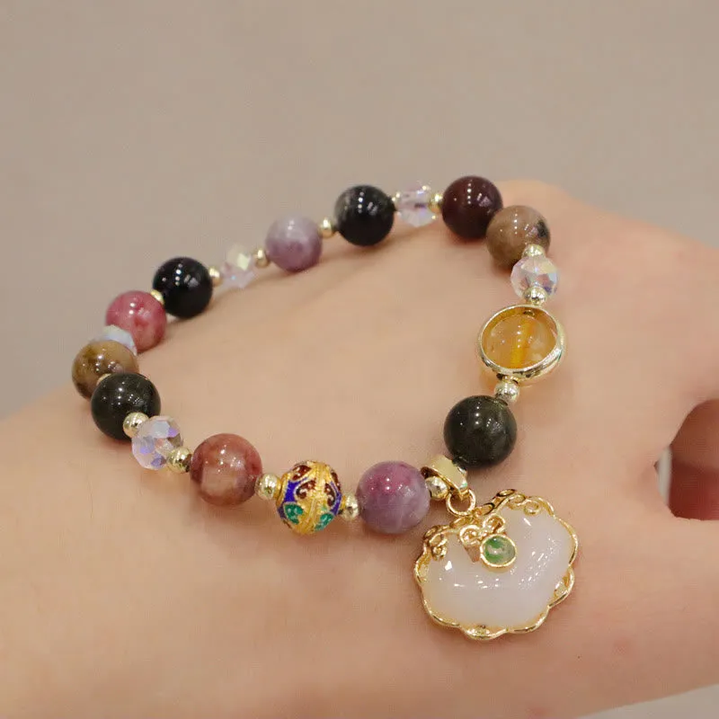 Luck Muse Healing Bracelet with Strawberry Quartz, Green Crystal, and Amethyst - Image 19