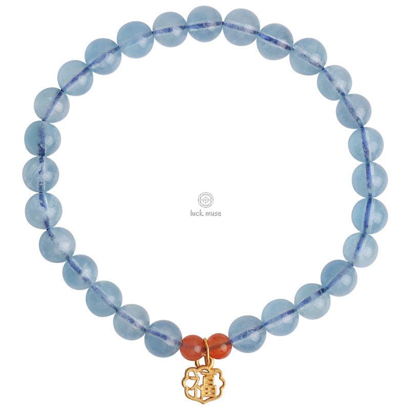 Natural Aquamarine & Red Agate Healing Charm Bracelet - Image 6