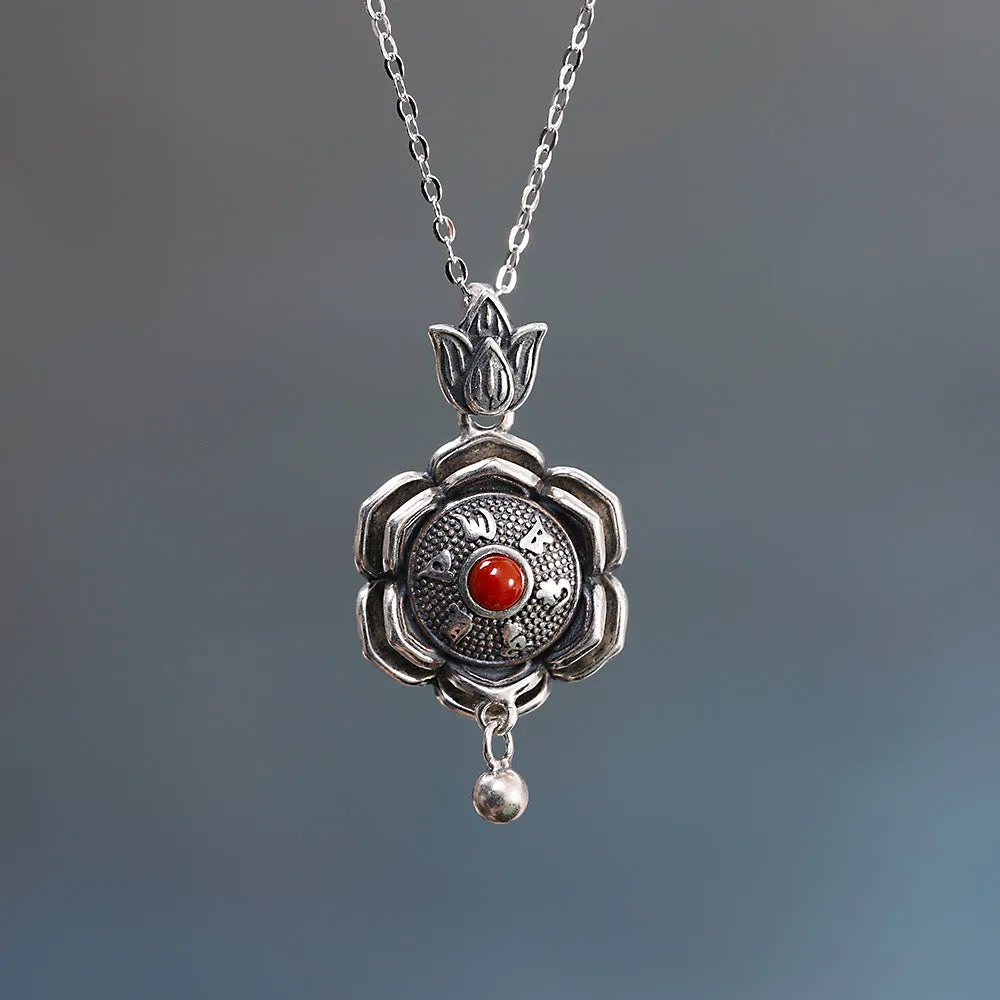 Luck Muse 925 Sterling Silver Om Mani Padme Hum Lotus Necklace Set - Image 2