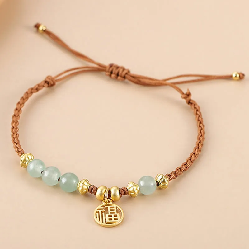 Buddha Jade Beads Blessing Bracelet with Fu Character Rope - Image 4