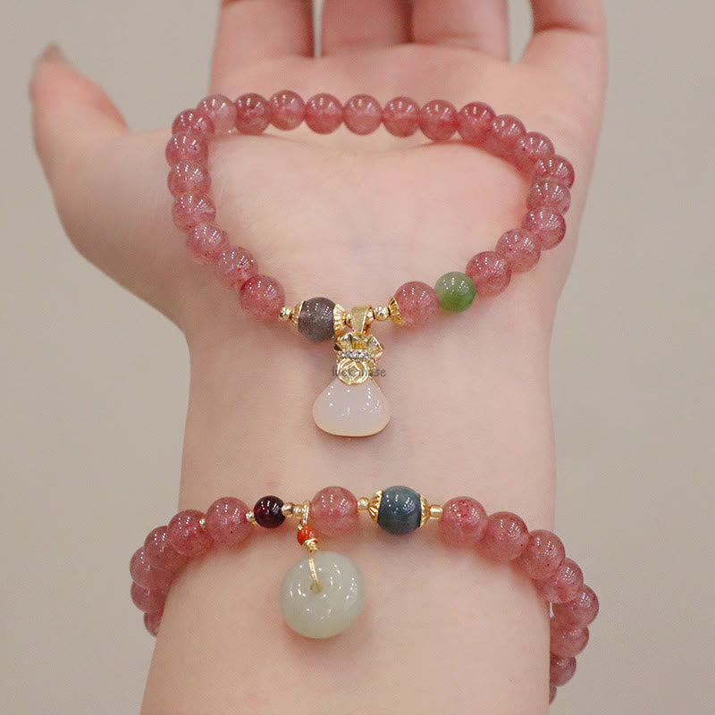 Natural Strawberry Quartz and Jade Peace Healing Bracelet with Coin Purse Buckle - Image 5