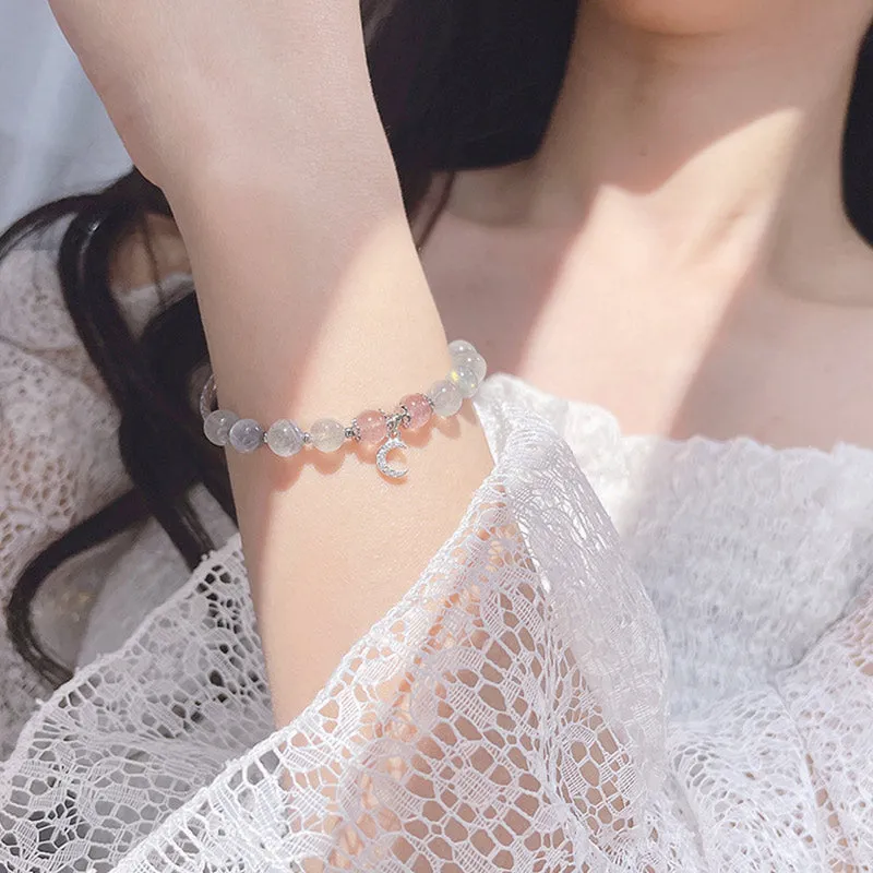Strawberry Quartz Moonstone Lucky Moon Charm Bracelet by Luck Muse Shop - Image 3