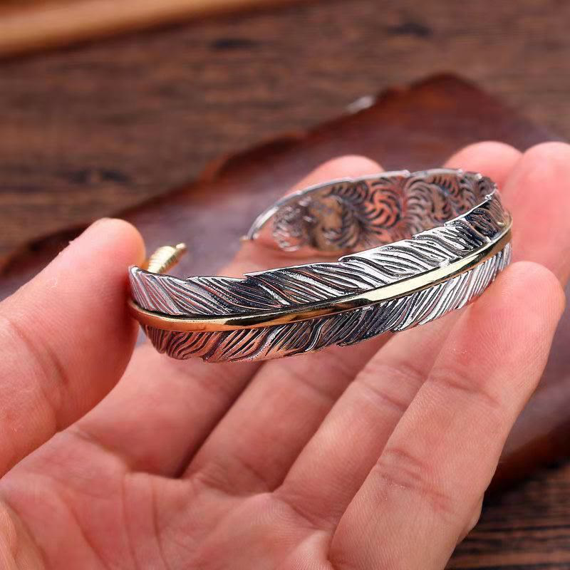 Feather Pattern Luck Muse Cuff Bracelet for Luck and Wealth - Image 10
