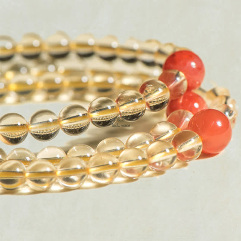 Luck Muse 108 Mala Beads Bracelet with 925 Sterling Silver, Natural Citrine, Red Agate, and White Jade Prosperity Charm - Image 21