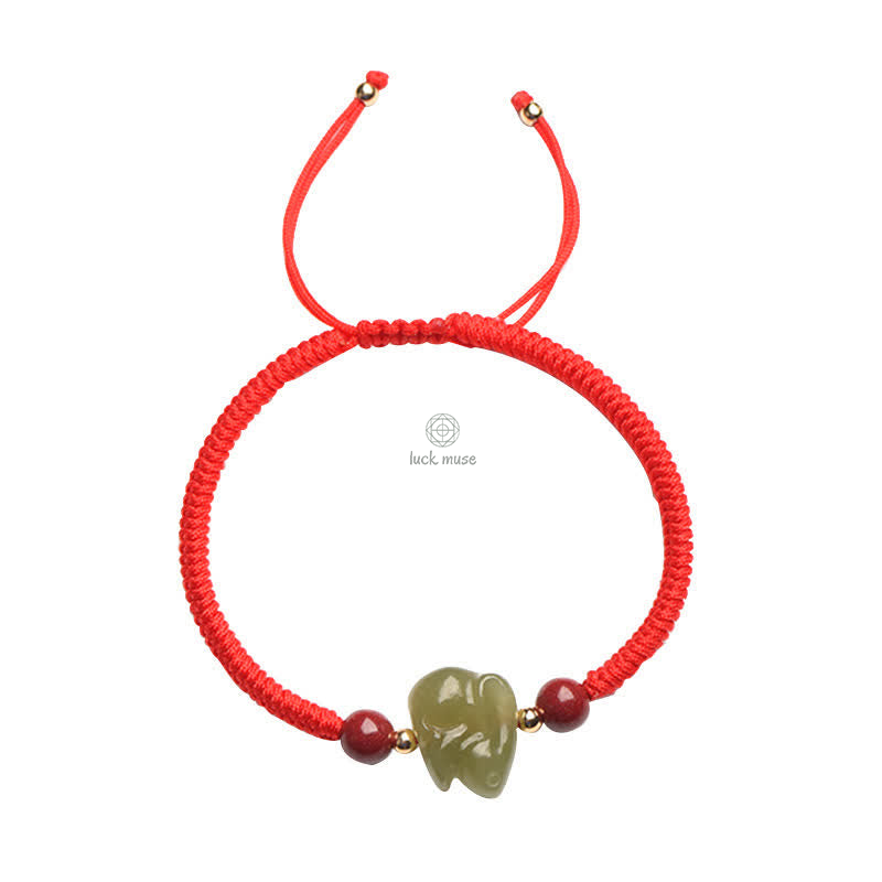 Year of the Rabbit Hetian Jade and Cinnabar Beaded Abundance Bracelet - Image 9