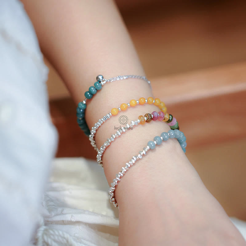 Luck Muse 925 Silver Blue Jade Tourmaline Amber Confidence Blessing Bracelet - Image 2