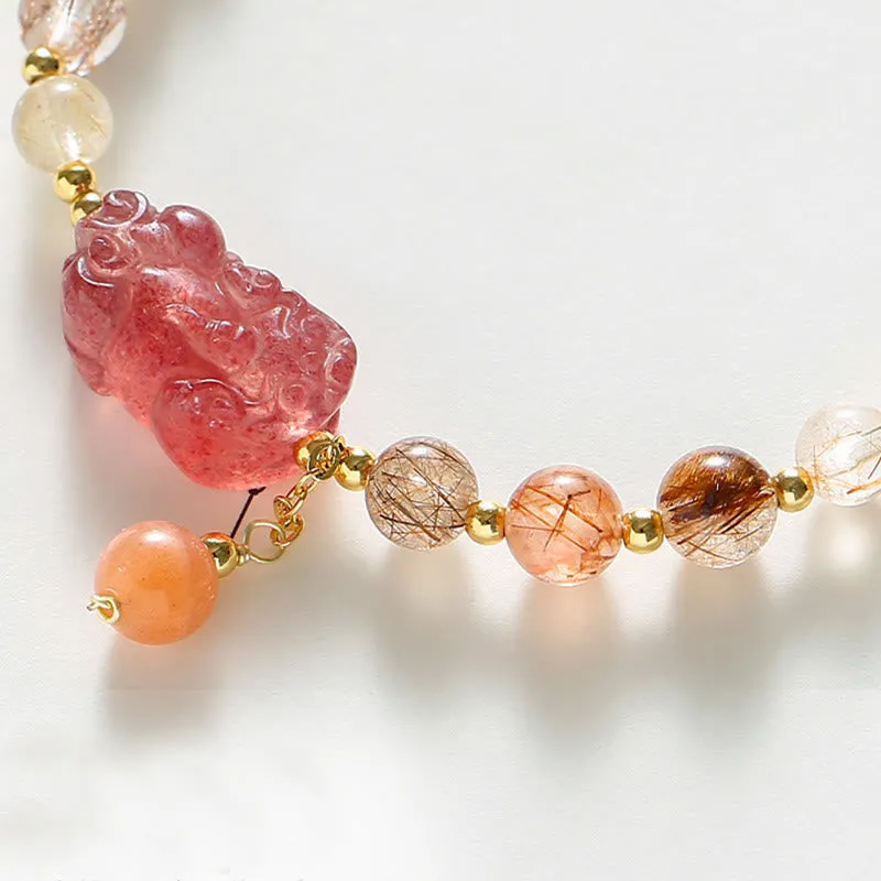 Natural Rutilated Quartz and Strawberry Quartz Wealth Bracelet with Pi Xiu - Image 5
