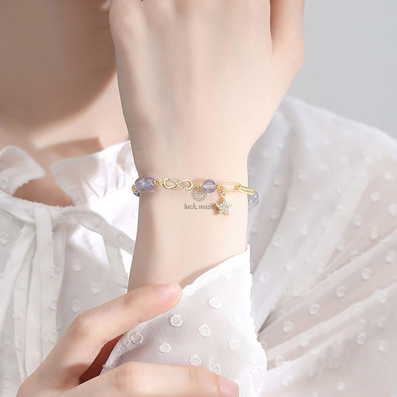 Luck Muse 14K Gold Plated Strawberry Quartz Moonstone Eternal Love Bracelet - Image 10