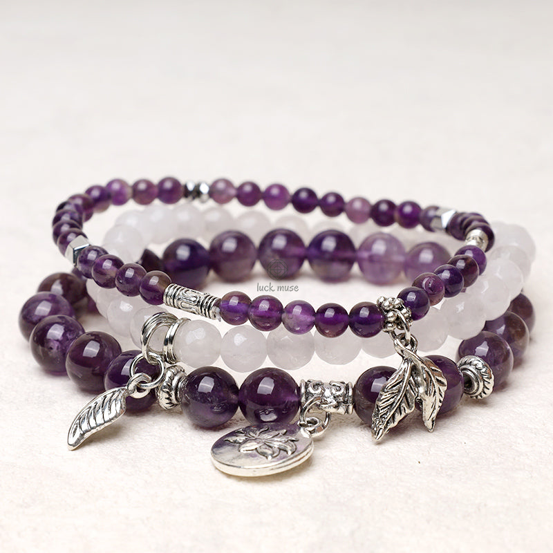 Luck Muse Natural Quartz Crystal Lotus Bracelet Set (3 Pieces)