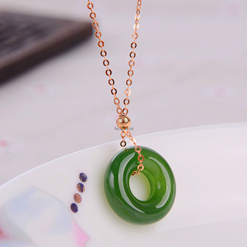 Luck Muse Shop Round Cyan Jade 14K Gold Healing Necklace Pendant - Image 8