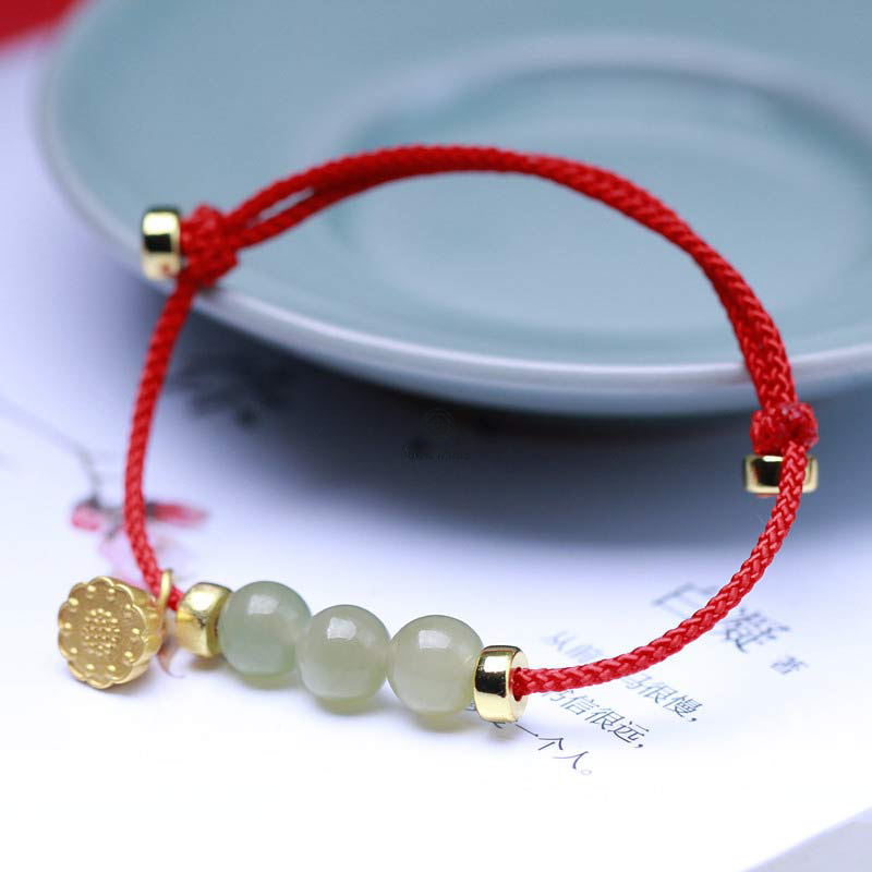 Natural Jade Lotus Seed Red String Bracelet - Strength Weave - Image 3