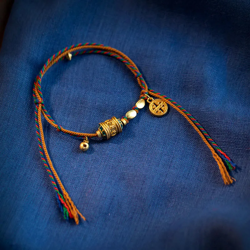 Handmade Tibetan Om Mani Padme Hum Prayer Wheel Bracelet for Protection and Strength