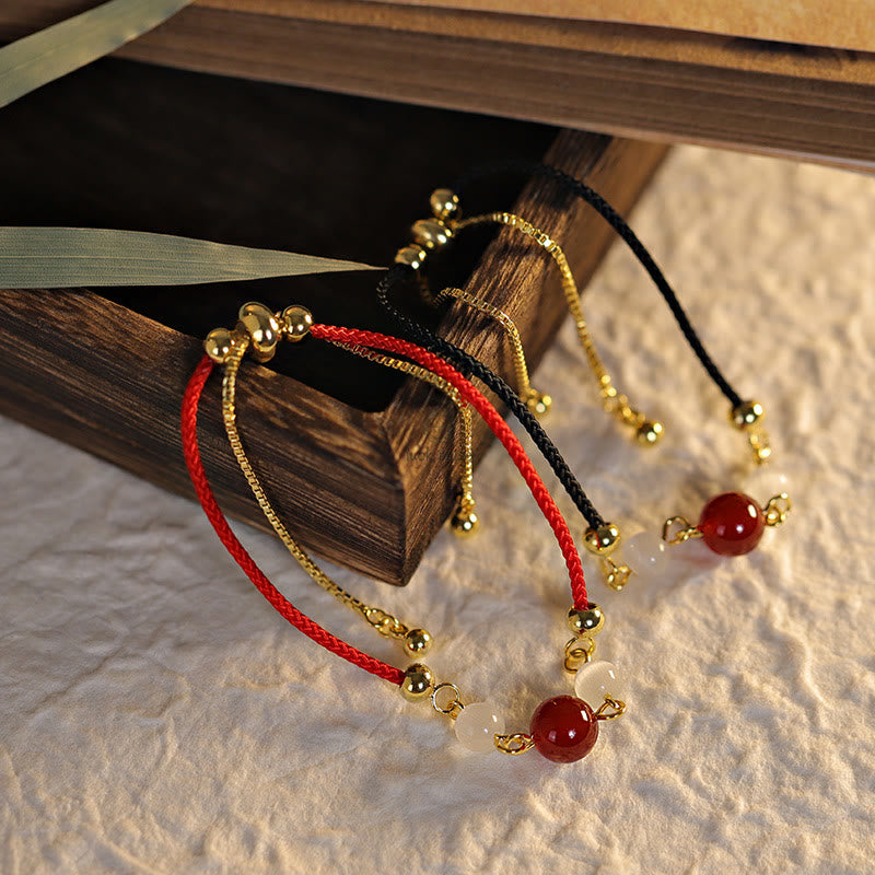 Red Agate and Cat Eye Braided Confidence Bracelet with Luck Muse - Image 2