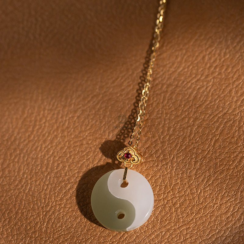 Luck Muse Yin Yang Jade Necklace Pendant with 18K Gold for Luck and Prosperity - Image 12