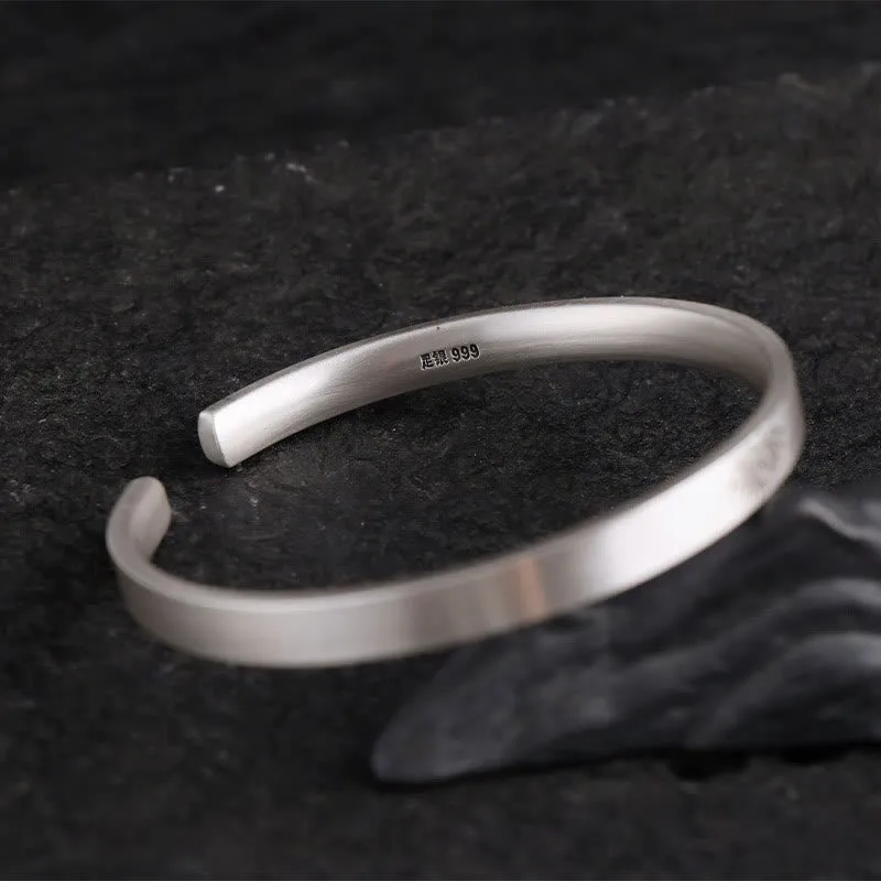 999 Sterling Silver Om Mani Padme Hum Lotus Engraved Peace Bracelet Bangle - Image 14
