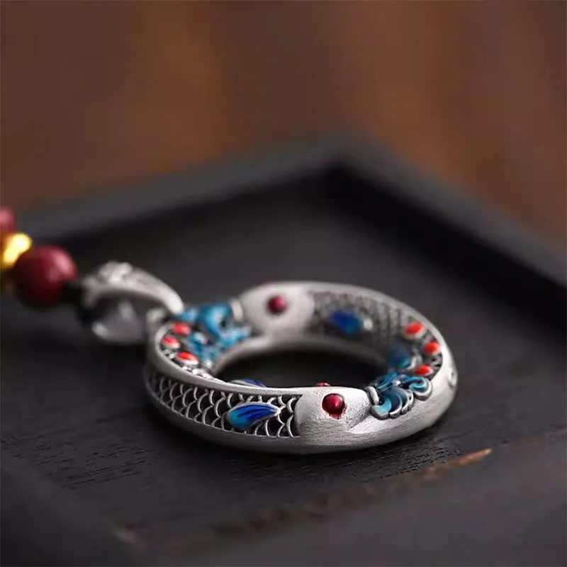 Luck Muse Koi Fish Peace Symbol Copper Necklace - Image 4