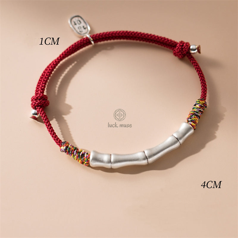 Luck Muse 999 Sterling Silver Lucky Bamboo Colorful Red Rope Bracelet - Image 6