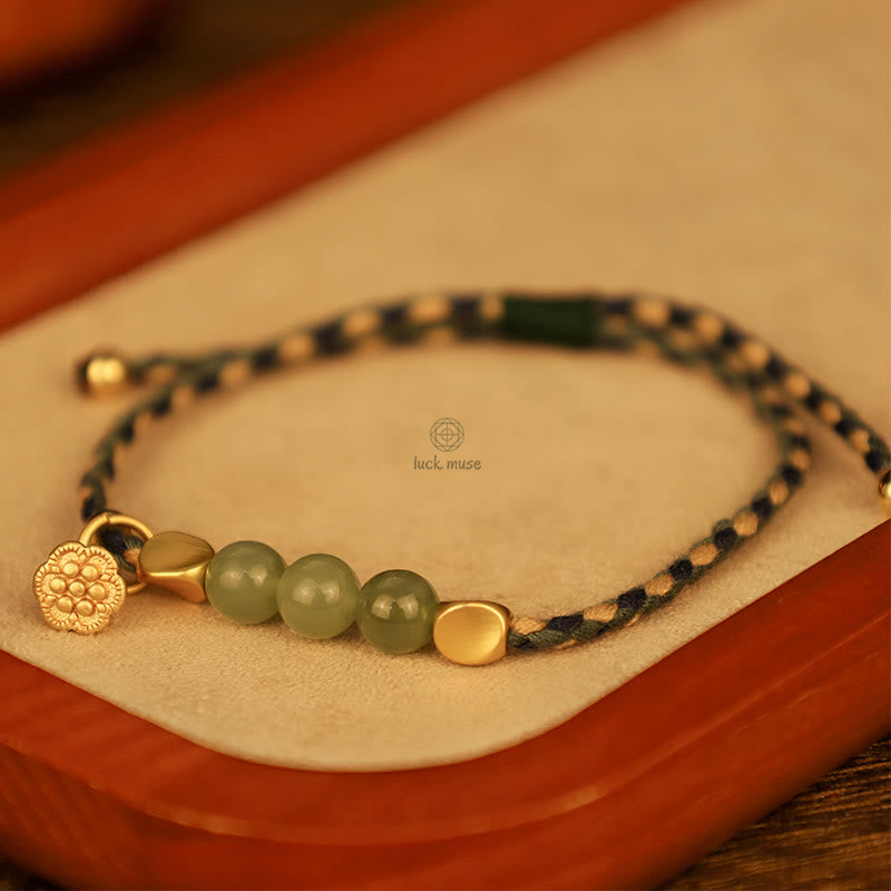 Handcrafted Hetian Jade Lotus Charm Bracelet - Luck Muse Lucky Braided Bracelet - Image 7