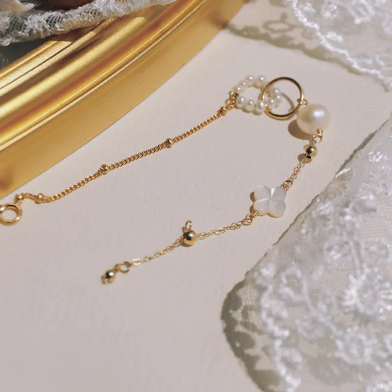 Luck Muse 14K Gold Plated Pearl Double Peace Healing Chain Bracelet - Image 3