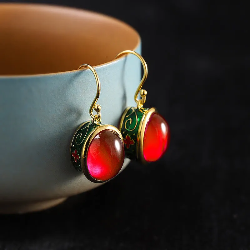 Luck Muse Red Corundum Round Drop Earrings for Confidence