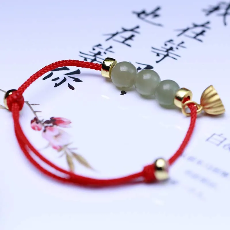 Natural Jade Lotus Seed Red String Bracelet - Strength Weave - Image 5