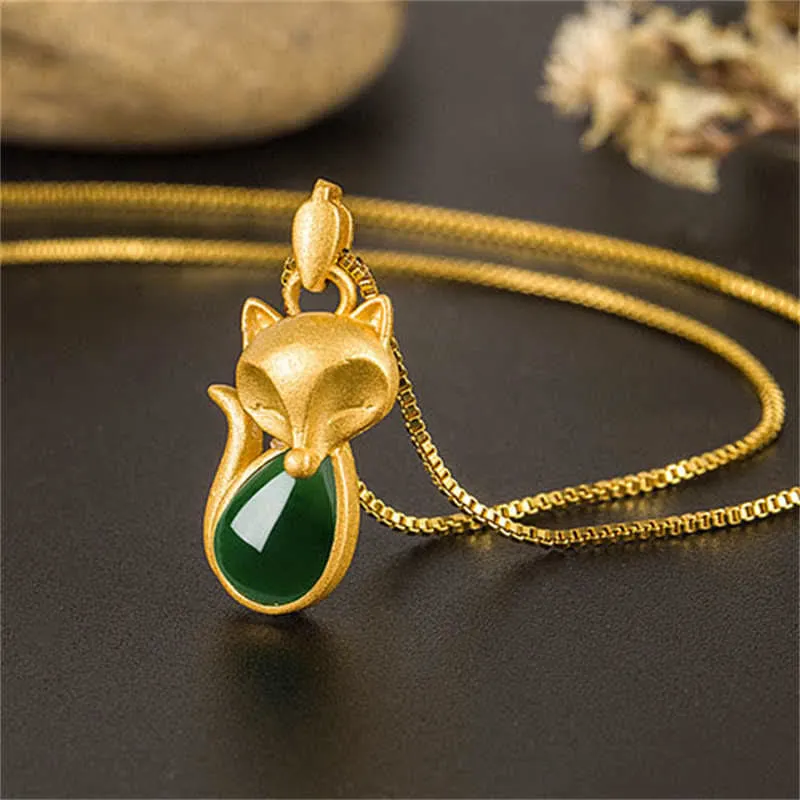 Luck Muse Green Chalcedony Fox Courage Necklace Pendant - Image 5
