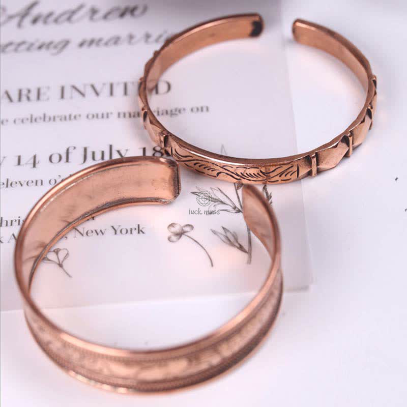 Vintage Luck Balance Copper Cuff Bracelet Bangle with Pattern Detail - Image 8
