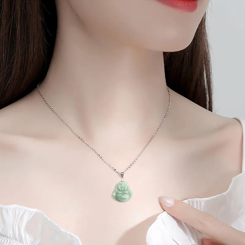 Laughing Buddha Jade Blessing Necklace - 925 Sterling Silver Chain Pendant - Image 3