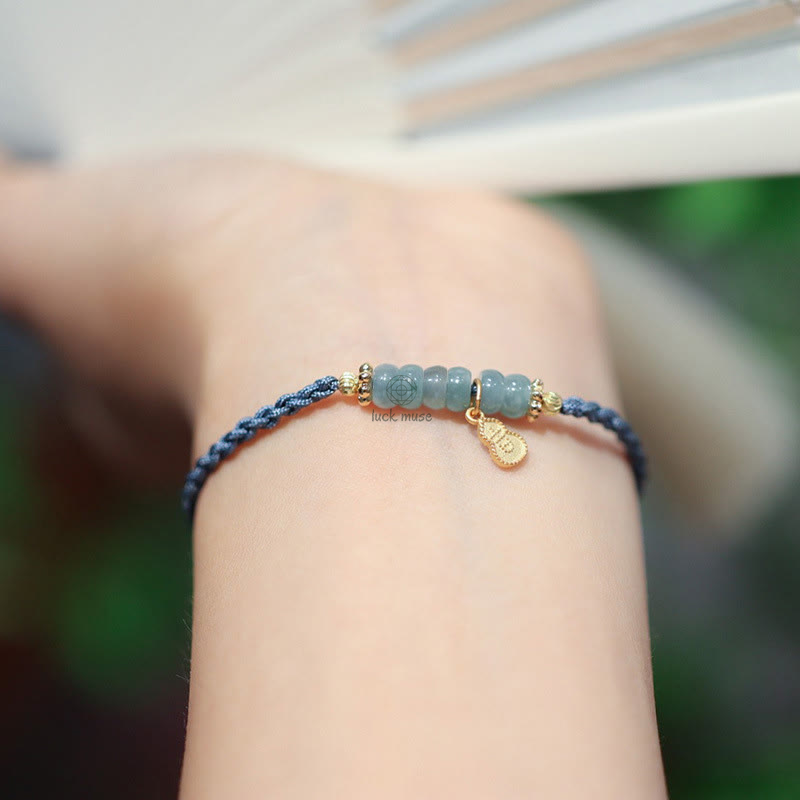 Luck Muse 925 Sterling Silver Natural Jade Gourd Rutilated Quartz Fu Character Lucky Braid Bracelet - Image 3