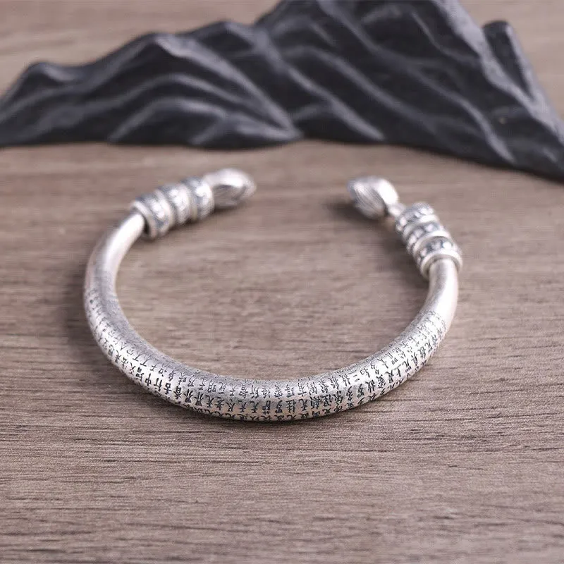 Luck Muse 999 Sterling Silver Heart Sutra Om Mani Padme Hum Engraved Bracelet - Image 7