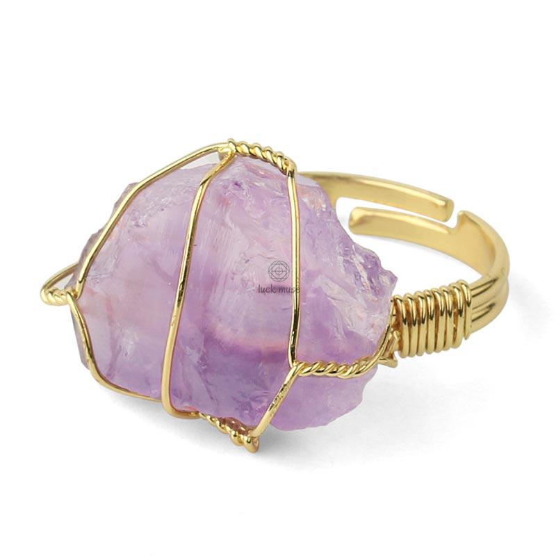 Luck Muse Shop Amethyst Gemstone Adjustable Ring