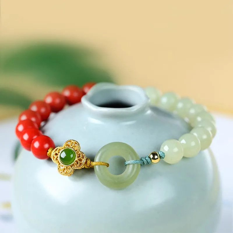 Tibetan Cinnabar Jade Blessing Bracelet from Luck Muse Shop