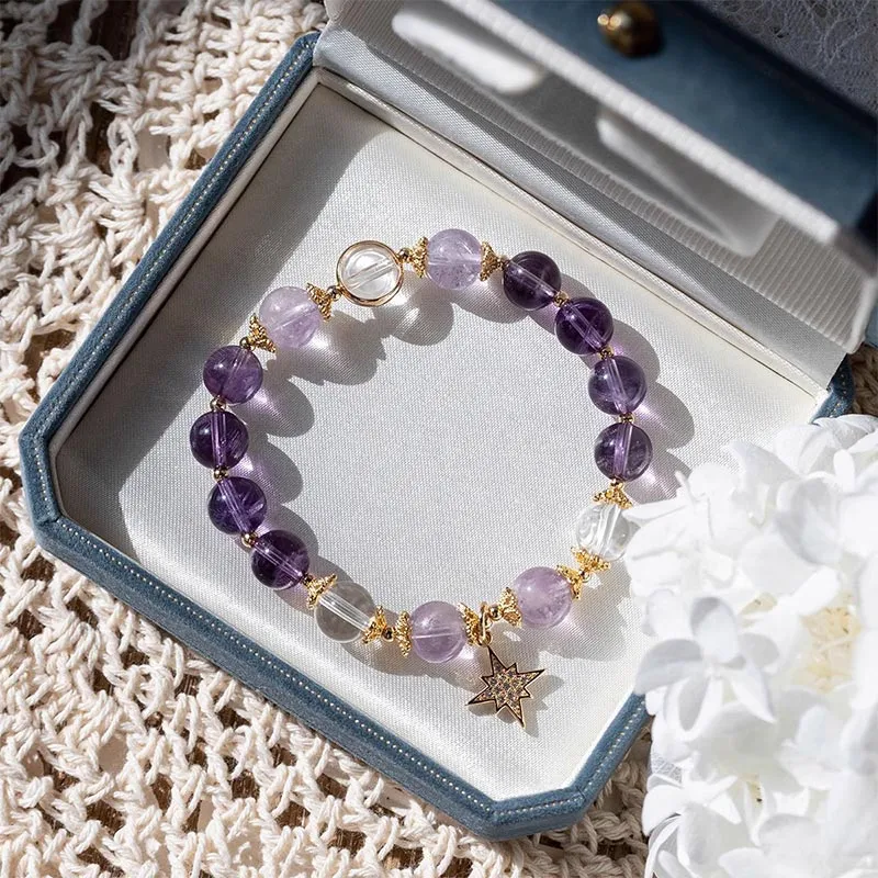 Natural Amethyst Healing Star Charm Bracelet - Image 2