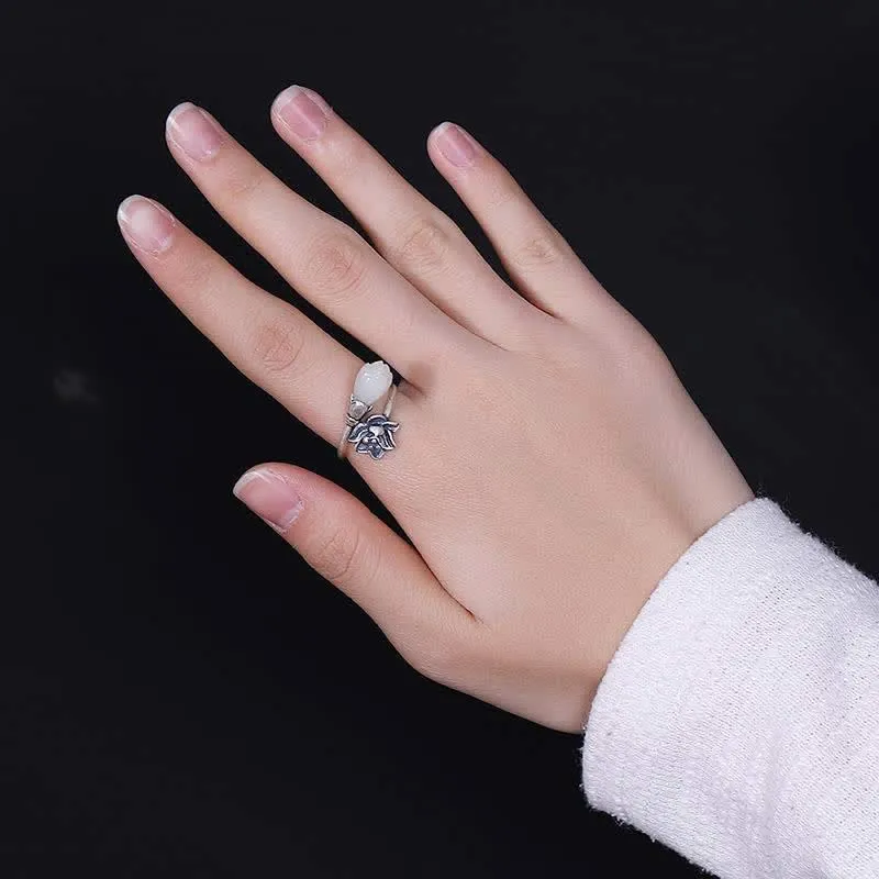 Jade Lotus Copper Adjustable Ring for Balance and Healing - Image 3