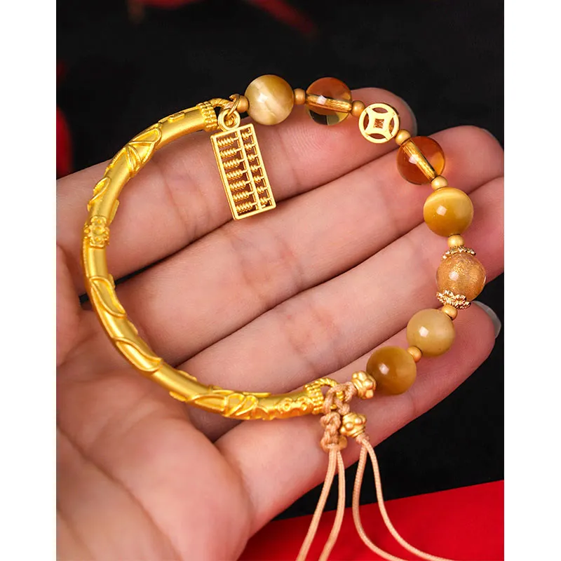 Natural Tiger Eye Citrine Abacus Bracelet for Protection with Luck Muse - Image 5
