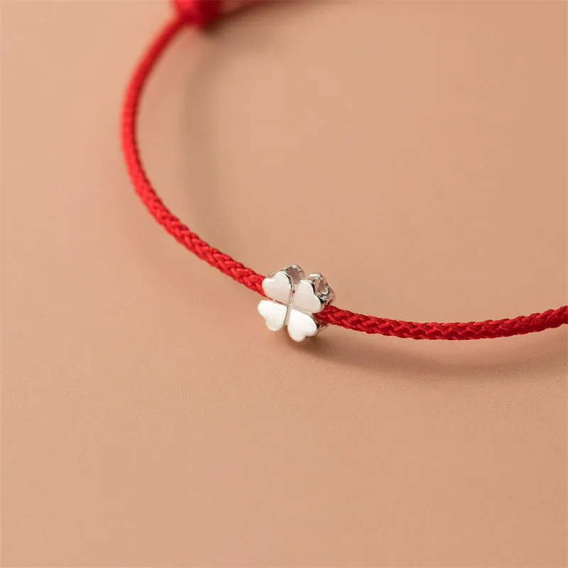 Luck Muse 925 Sterling Silver Lucky Four Leaf Clover Red Rope Bracelet - Image 3