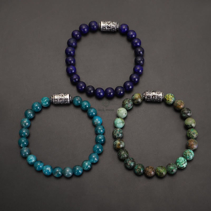 Luck Muse Natural Beaded Bracelet with Lazurite, Pietersite, Unakite, and Om Mani Padme Hum - Image 2
