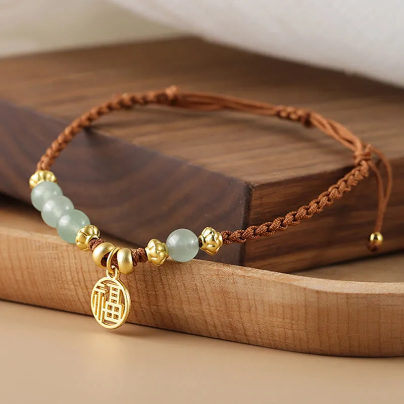 Buddha Jade Beads Blessing Bracelet with Fu Character Rope - Image 3