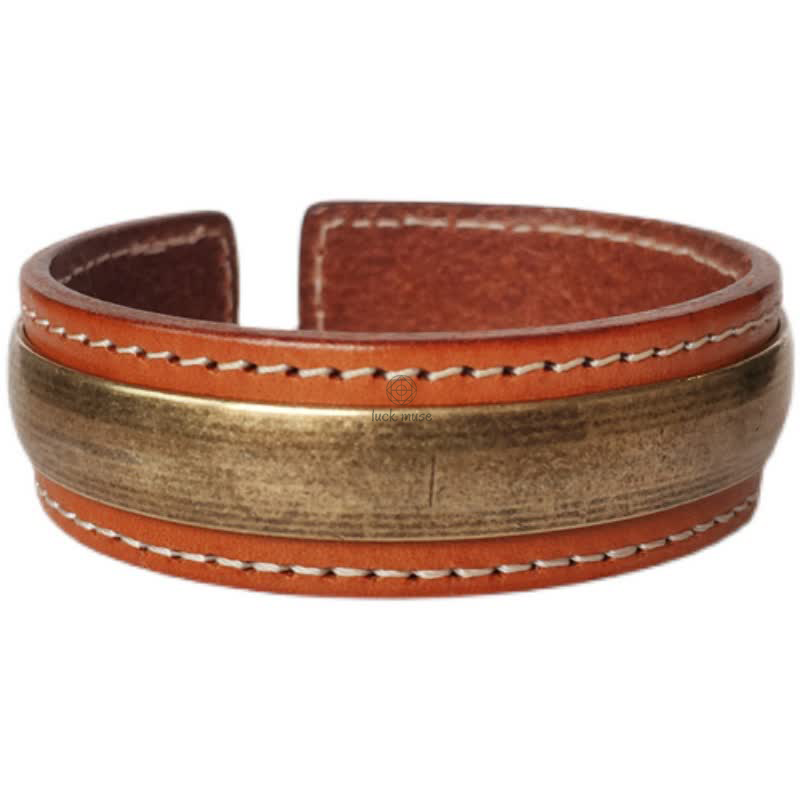Luck Muse Om Mani Padme Hum Dragon Phoenix Copper Leather Peace Cuff Bracelet Set - Image 3