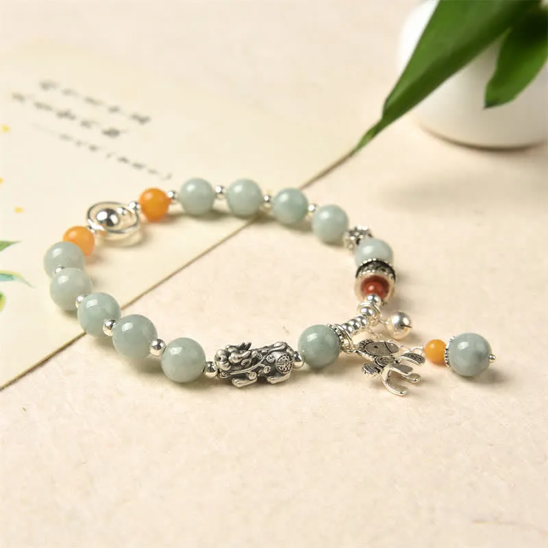 925 Sterling Silver Natural Jade Amber Pixiu Success Bracelet - Image 5