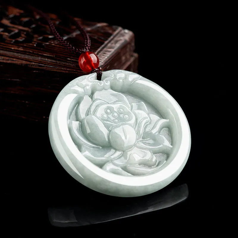 Natural Jade Lotus Flower Carved Necklace Pendant - Image 3
