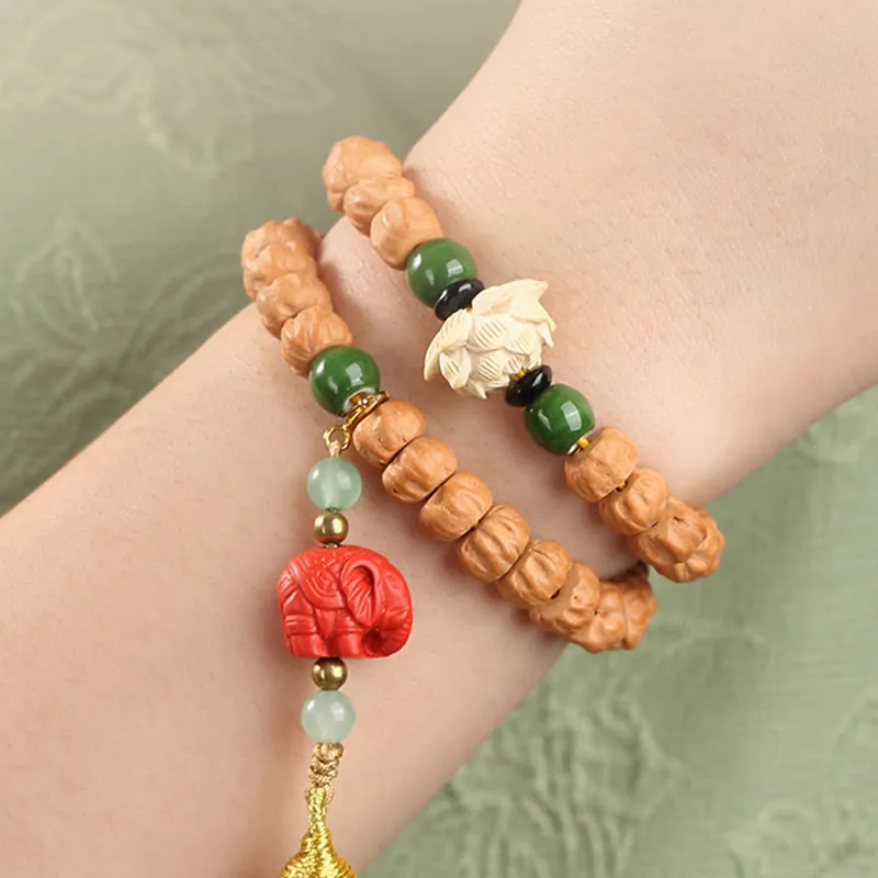 Bodhi Seed Green Sandalwood Lotus Dzi Bead Peace Double Wrap Bracelet by Luck Muse Shop - Image 19