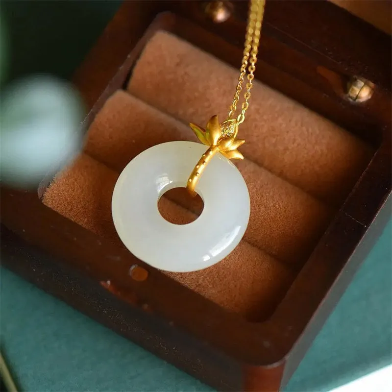 White Jade Lotus Harmony Pendant Necklace by Luck Muse Shop - Image 4