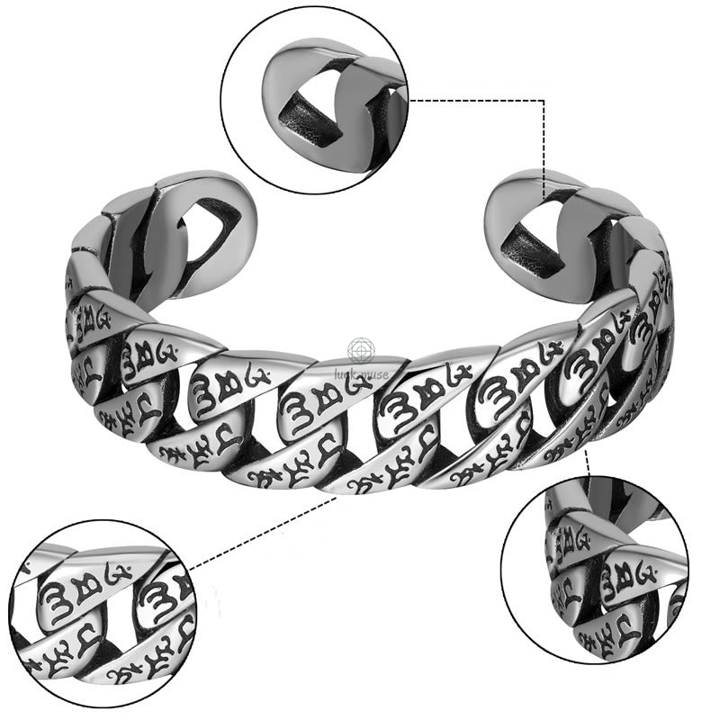 Tibetan Om Mani Padme Hum Mantra Titanium Steel Bangle Bracelet - Peaceful Design - Image 7