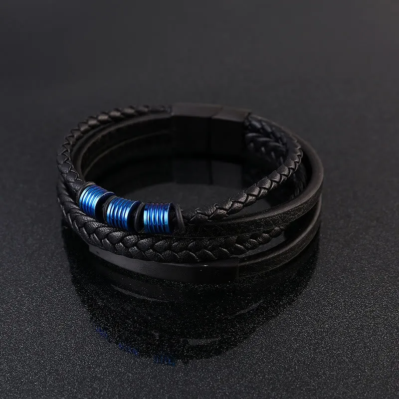 Braided Leather Bracelet with Titanium Steel, Magnetic Buckle, and Balance Feature - Image 23