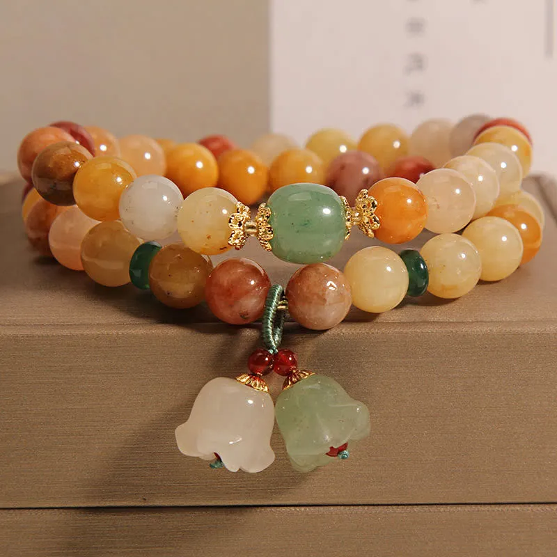 Tibet Golden Silk Jade Double Layer Bell Orchid Luck Bracelet