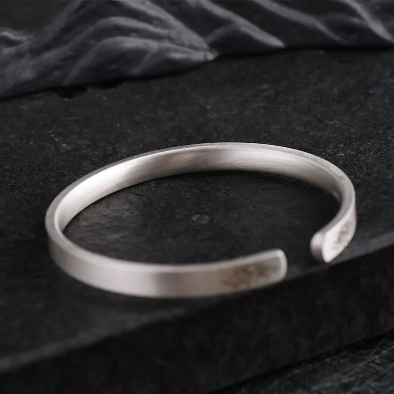 999 Sterling Silver Om Mani Padme Hum Lotus Engraved Peace Bracelet Bangle - Image 15