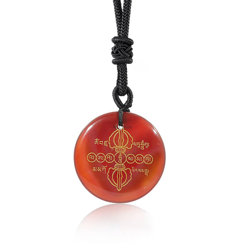 Luck Muse Vajra Dorje Sanskrit Crystal Black Obsidian Necklace Pendant - Image 8