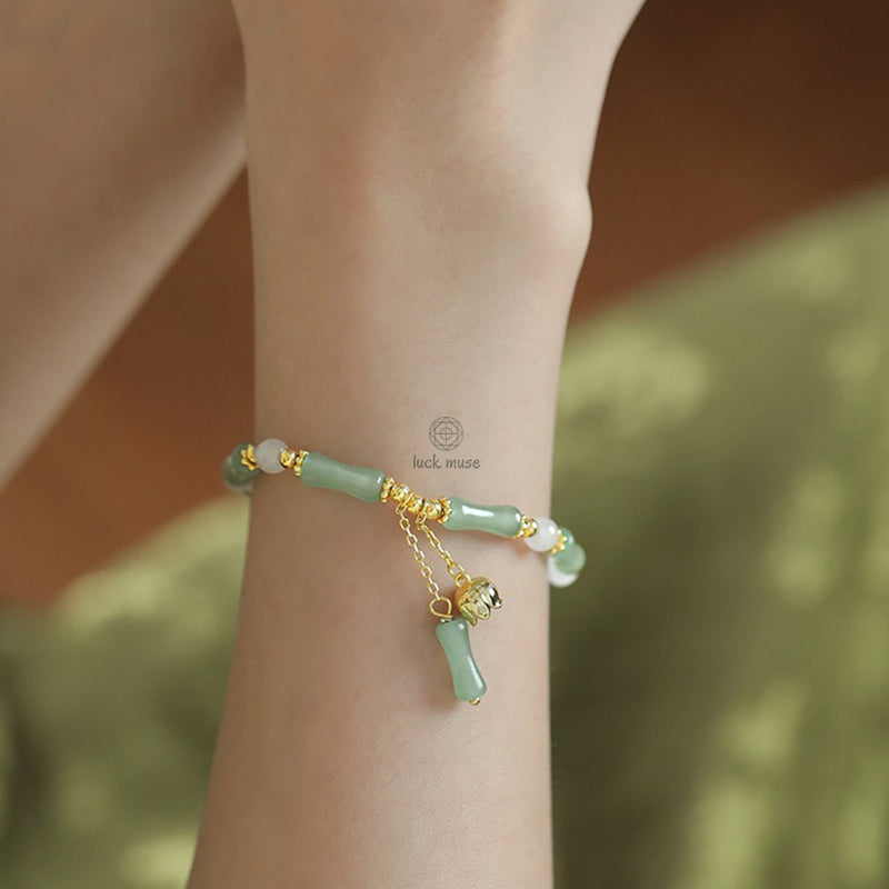 Green Aventurine Charm Bracelet with Bamboo Jade Pattern - Image 7
